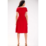 Rochie office de vara rosie midi eleganta cu maneci scurte