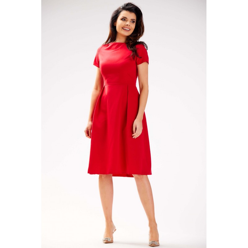 Rochie office de vara rosie midi eleganta cu maneci scurte